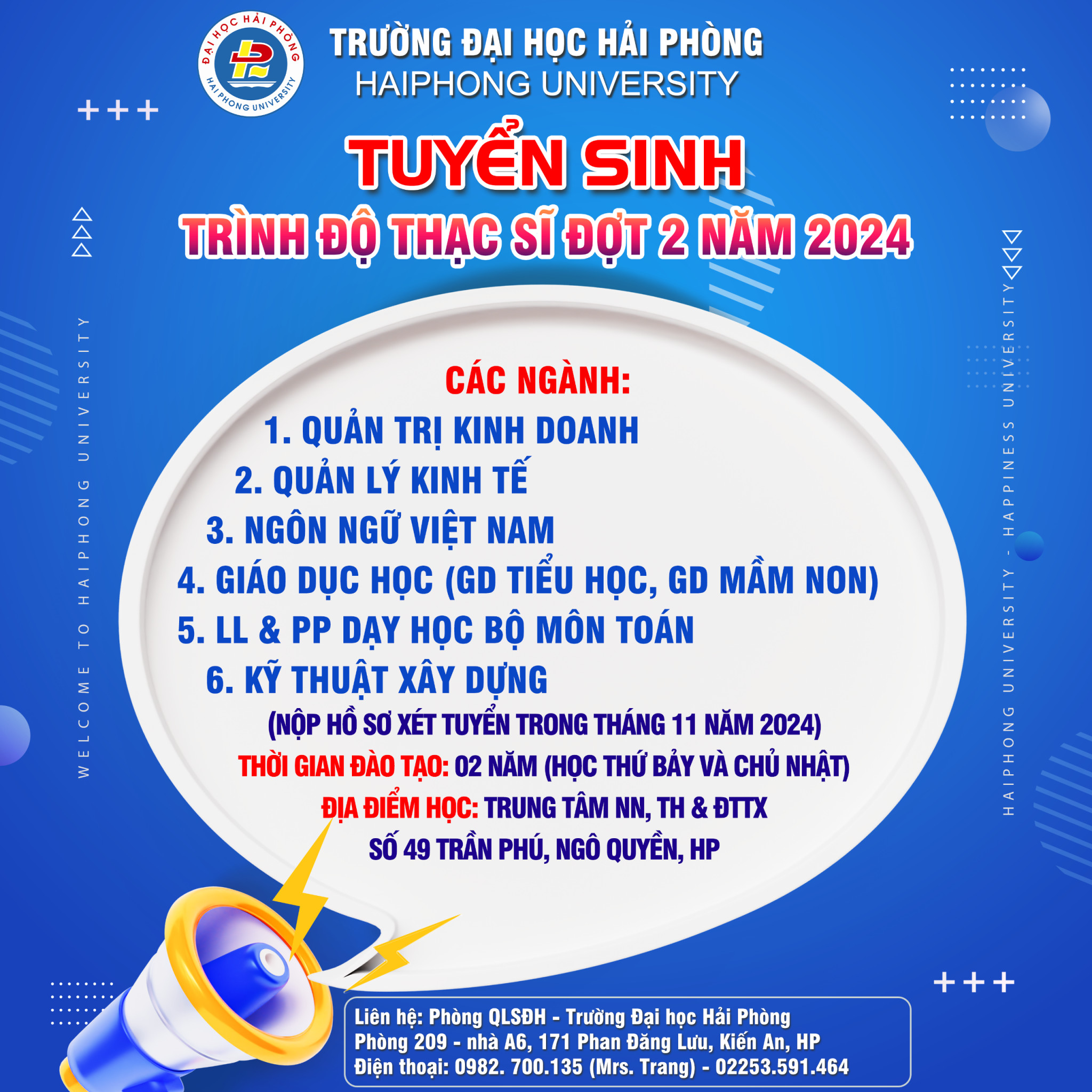 Thông báo tuyển sinh trình độ thạc sĩ Đợt 2 năm 2024